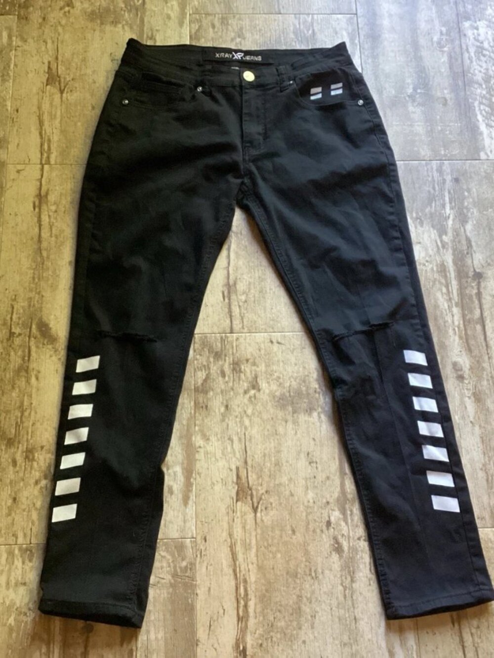 XRAY XR Biker Jeans Black Distressed Stretch Dark Wash Straight Leg Men’s 32x30